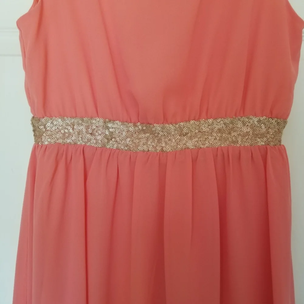 Miami brand Chiffon Fit and Flare Prom Dress with sequins at waist Medium - Picture 2 of 6